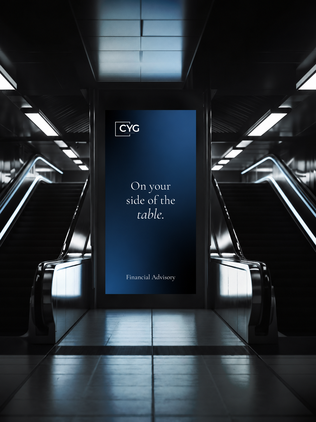 CYG advisory display between escalators