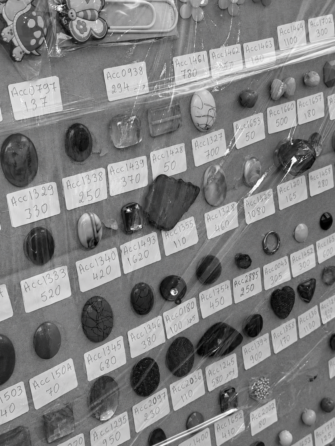 Wall of labeled material and color samples