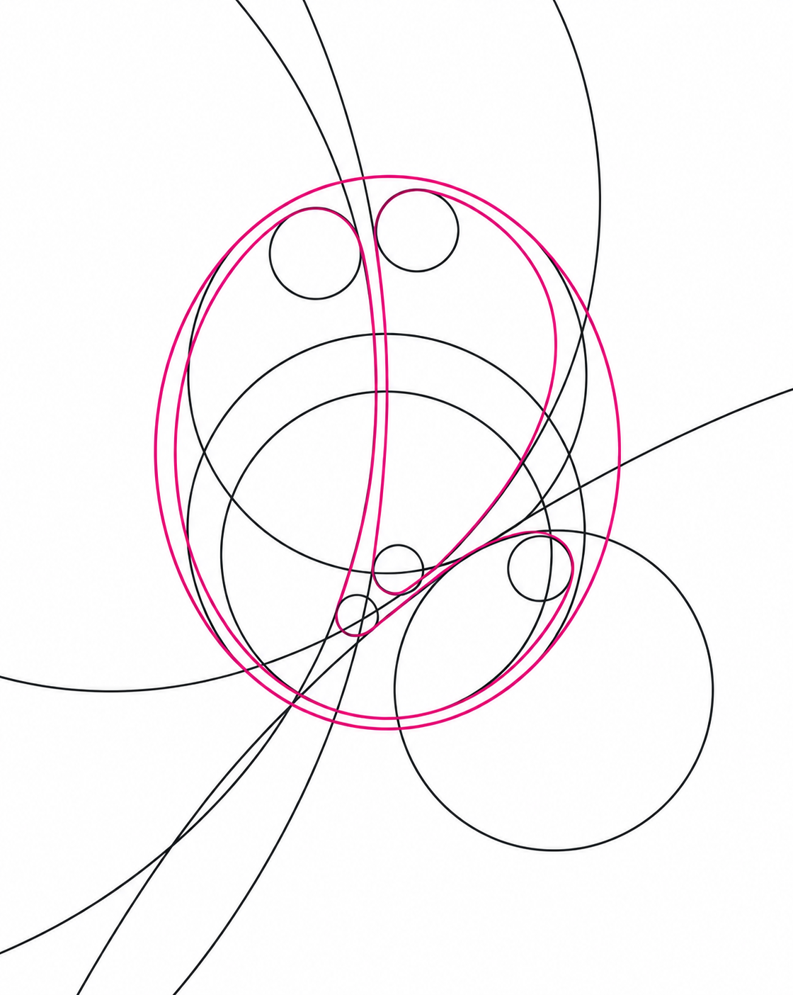 Pink and black curved line artwork